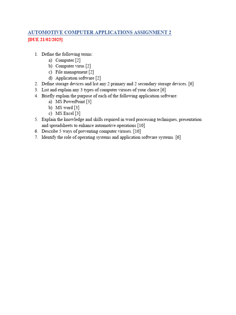 Automotive Computer Applications Assignment | PDF