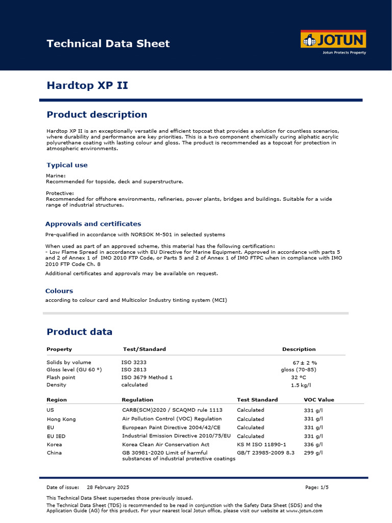 Hardtop XP II Technical Data Sheet | PDF | Coating | Paint