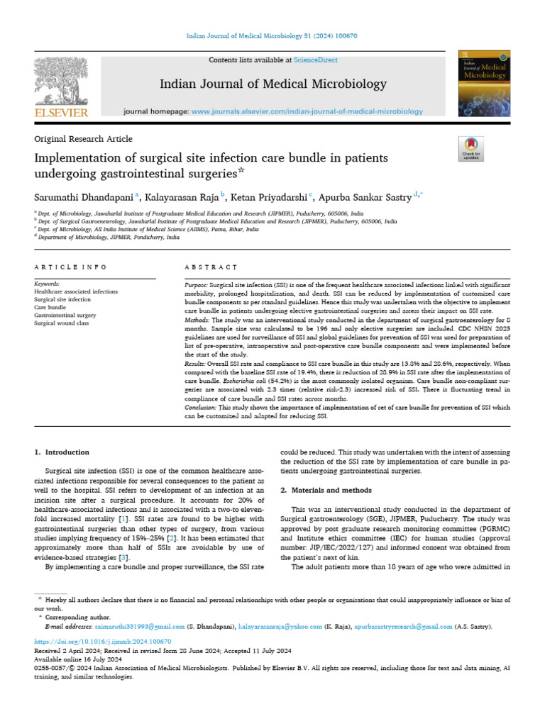 Implementation of Surgical Site Infection Care Bundle in Patients ...