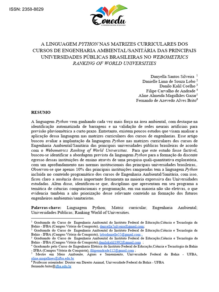 Python nas Matrizes Curriculares de Engenharia | PDF | Engenharia ...