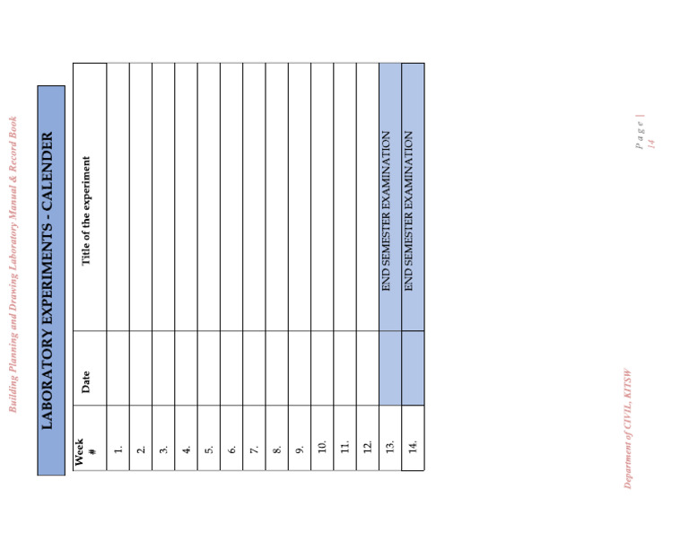 2.0 Laboratory Experiment Calender Format | PDF