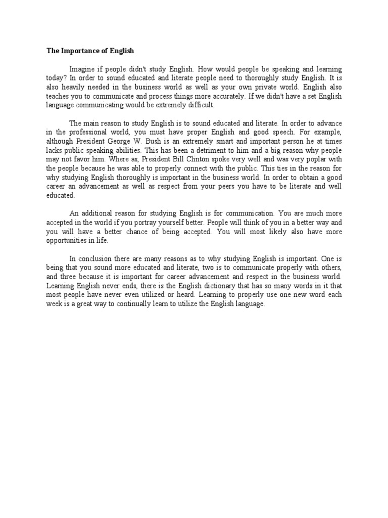 Importance of English Language Today | PDF | Word | English Language