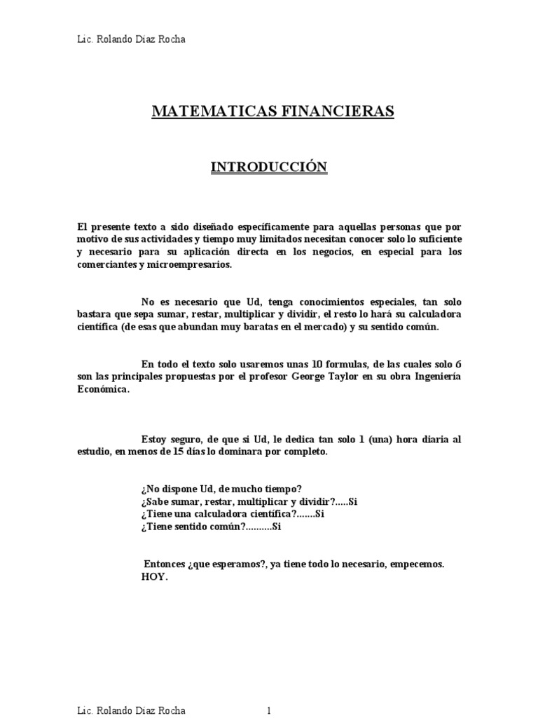 Matemáticas Financieras para Negocios | PDF | Interés | Tasas de interés