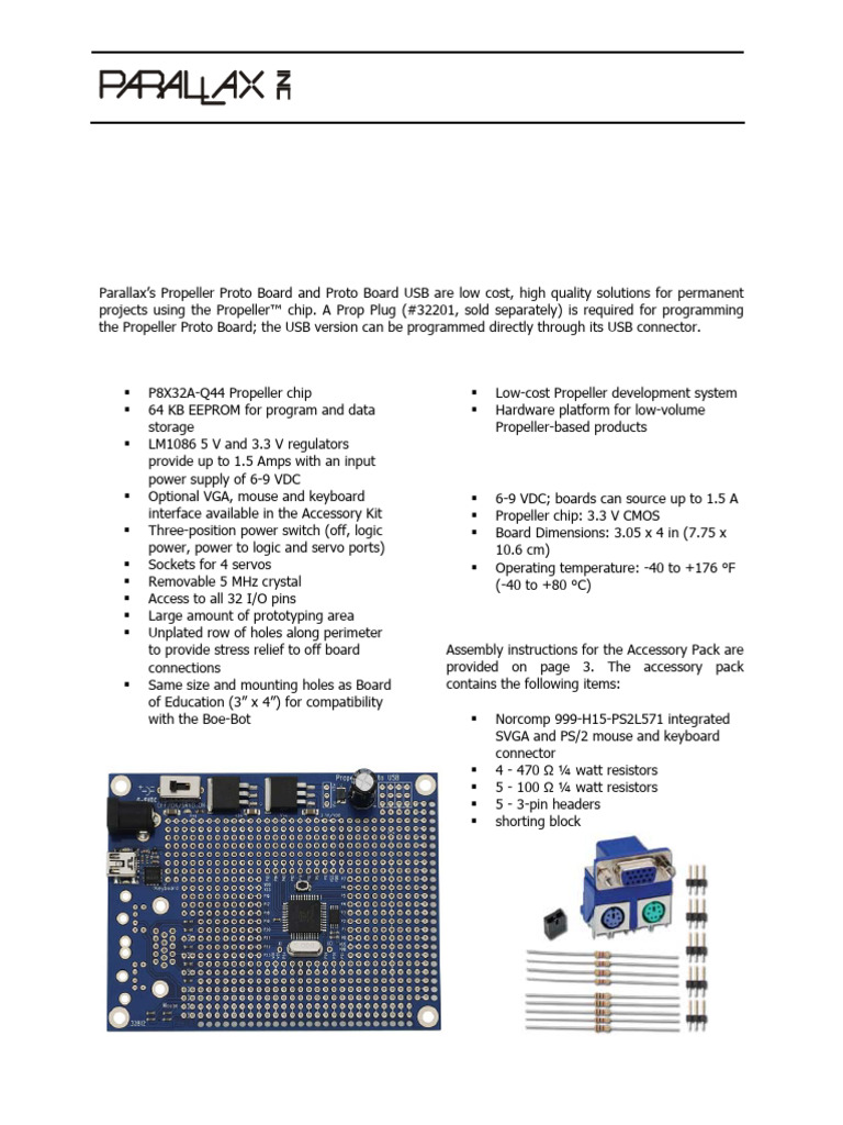 Parallax 32212 Propeller Protoboard Documentation 1197468 Pdf Usb