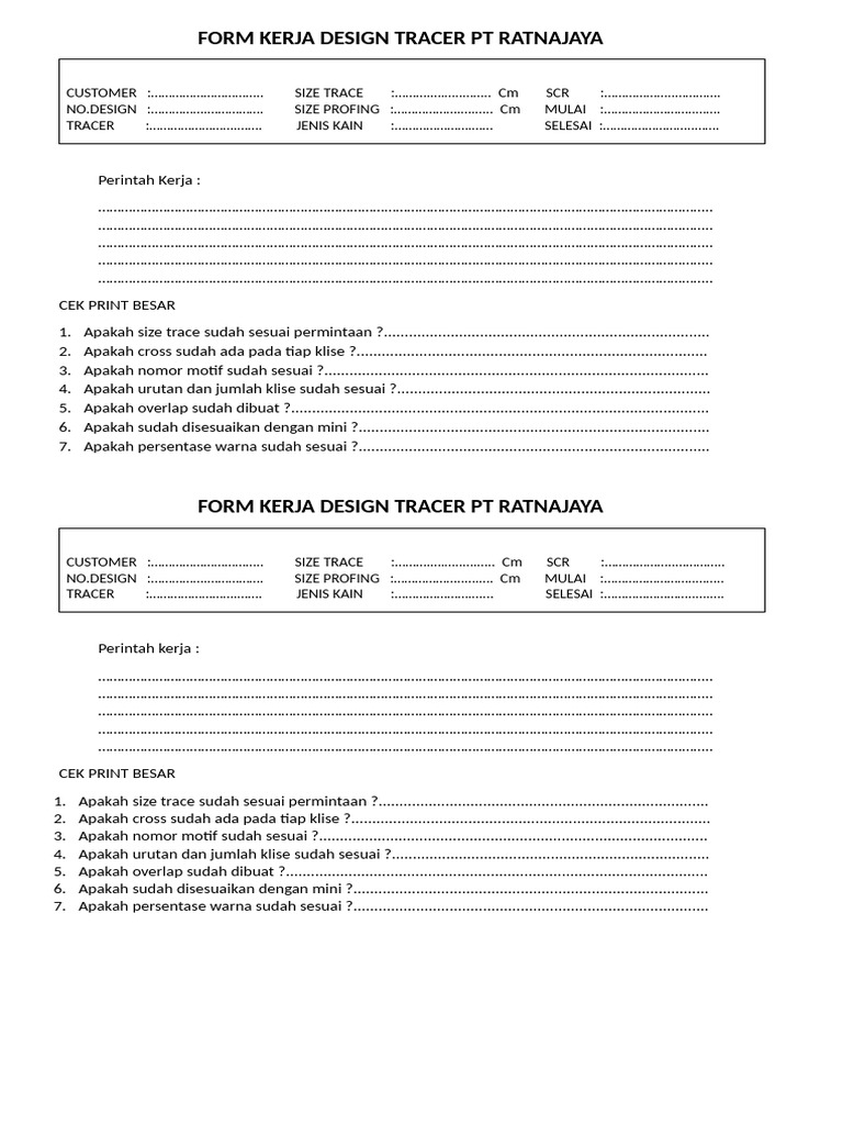 Form Kerja Design Tracer | PDF