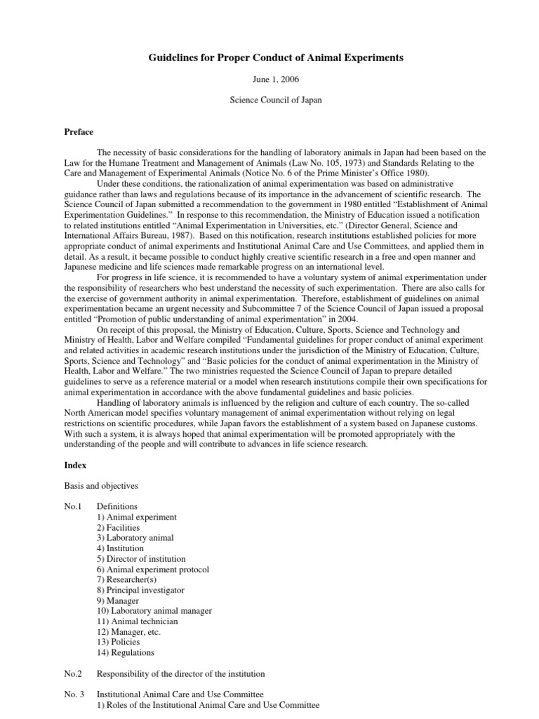 Animal Experimentation Guidelines Japan | PDF | Animal Testing | Experiment