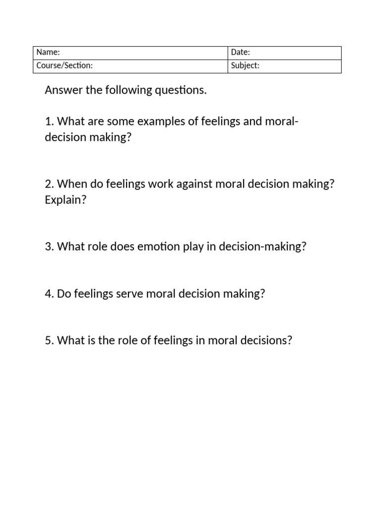 Feelings in Moral Decision Making | PDF