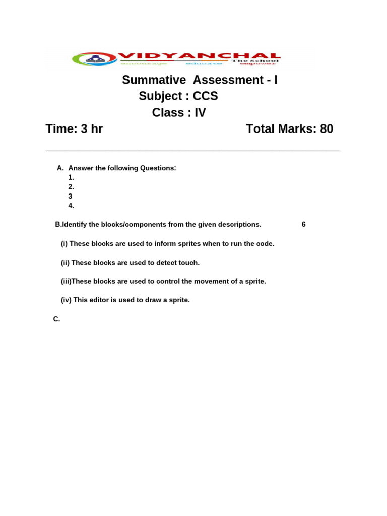 CCS Class IV Summative Assessment | PDF