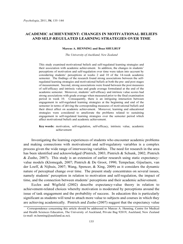 Academic Achievement Changes in Motivational Beliefs | PDF | Self ...