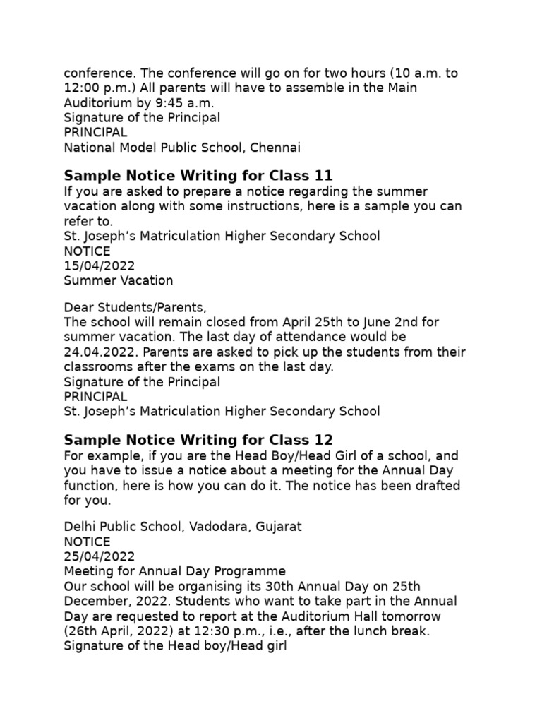 Sample School Notice Templates | PDF