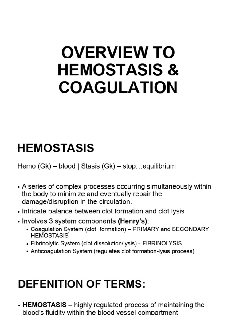 Hemostasis and Coagulation Overview | PDF | Coagulation | Platelet