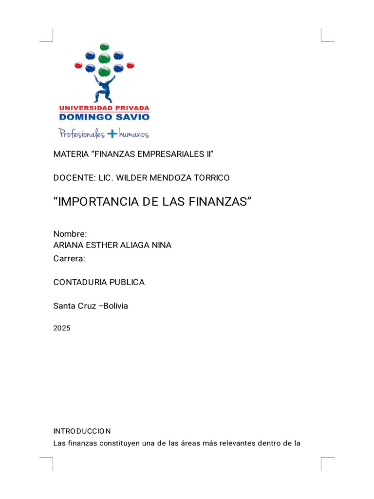 Importancia de las Finanzas Empresariales | PDF | Inversiones | Inflación