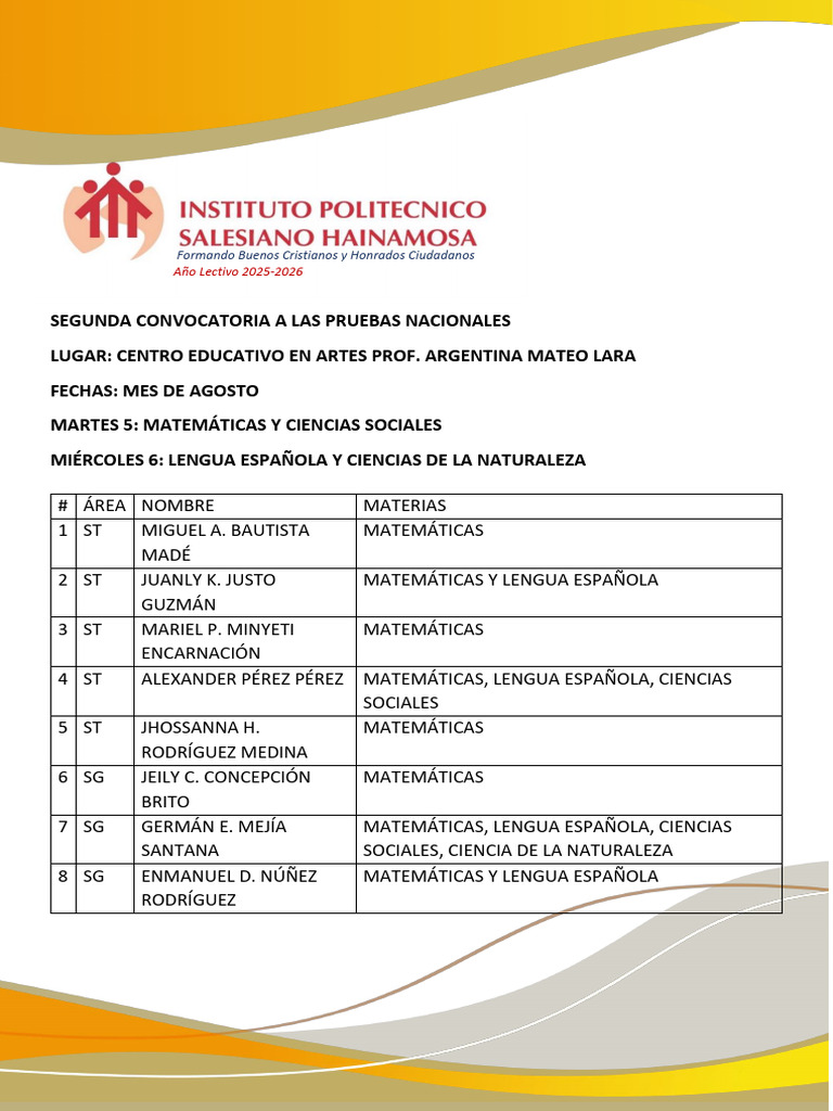 Pruebas Nacionales 2025-2026: Fechas y Materias | PDF