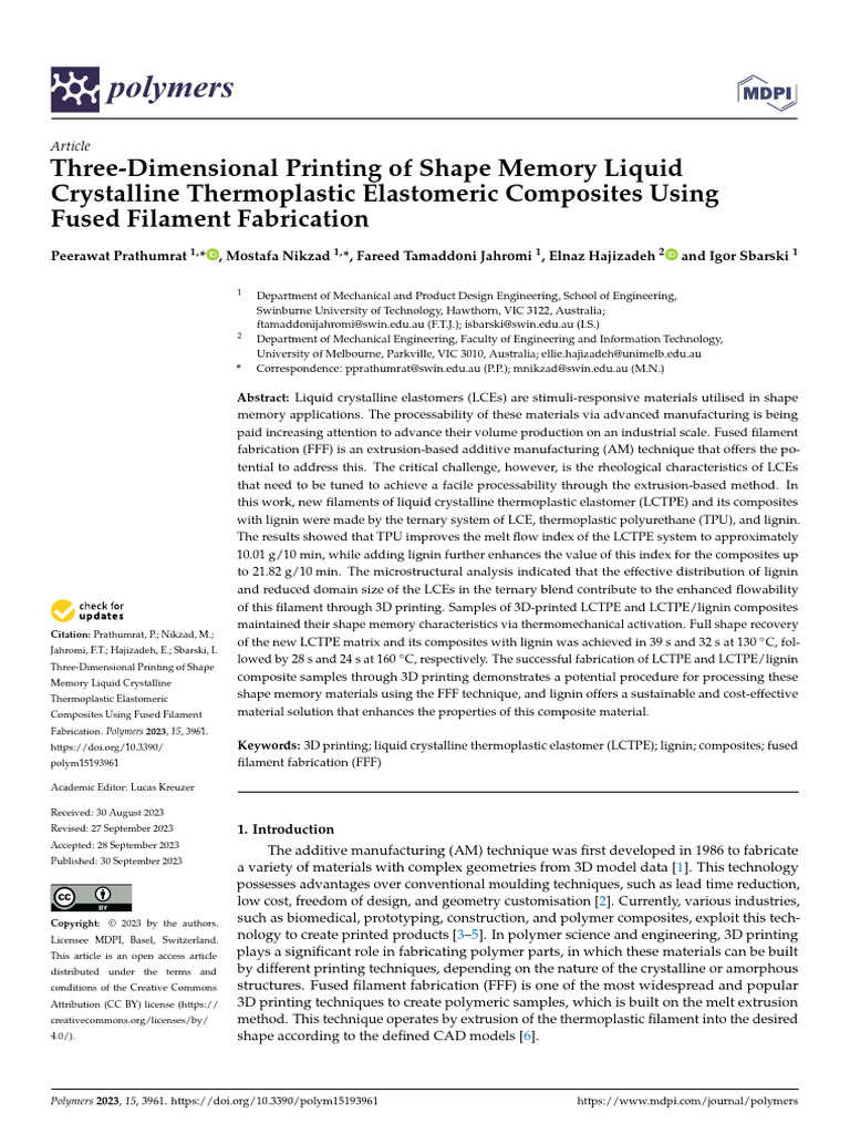 3D Printing Shape Memory Elastomers | PDF | Composite Material ...