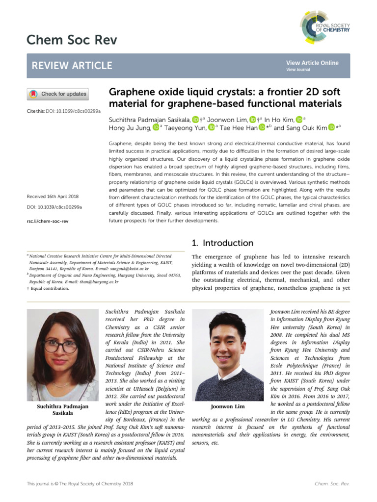 Graphene Oxide Liquid Crystals - A Frontier 2D Soft Material For ...