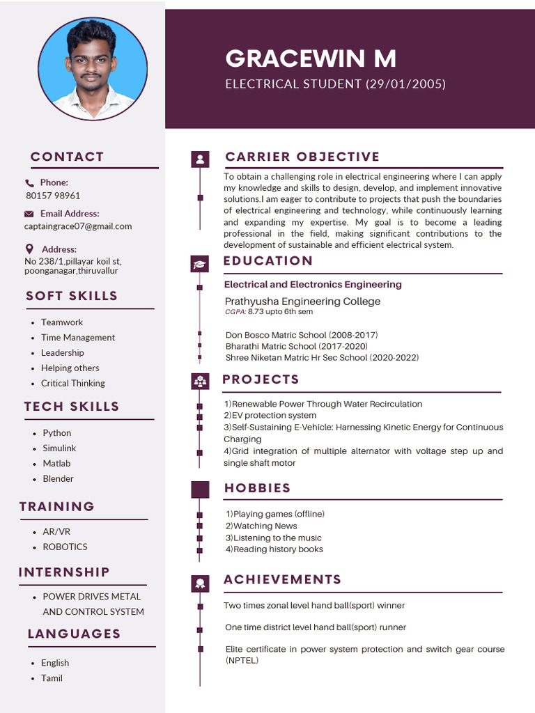 Electrical Engineering Student Profile | PDF | Electricity | Electrical ...