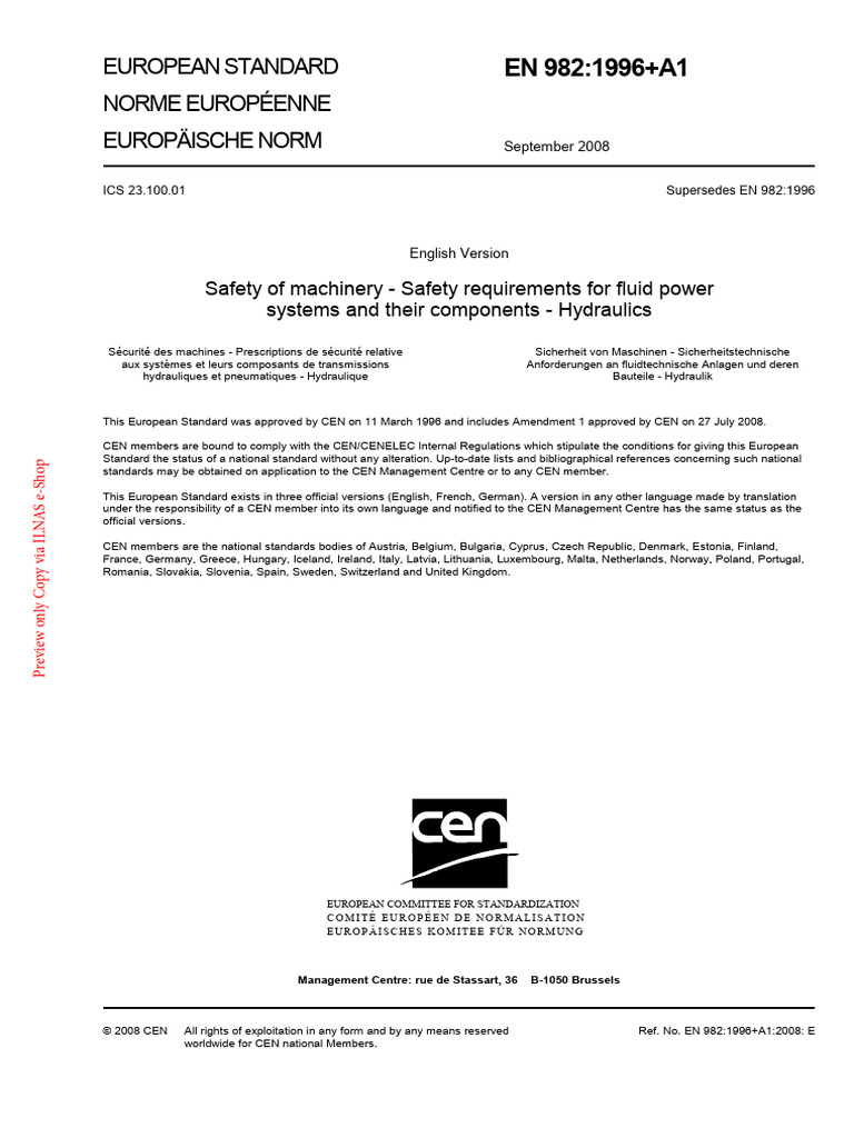 EN 982: Safety for Fluid Power Systems | PDF | European Union