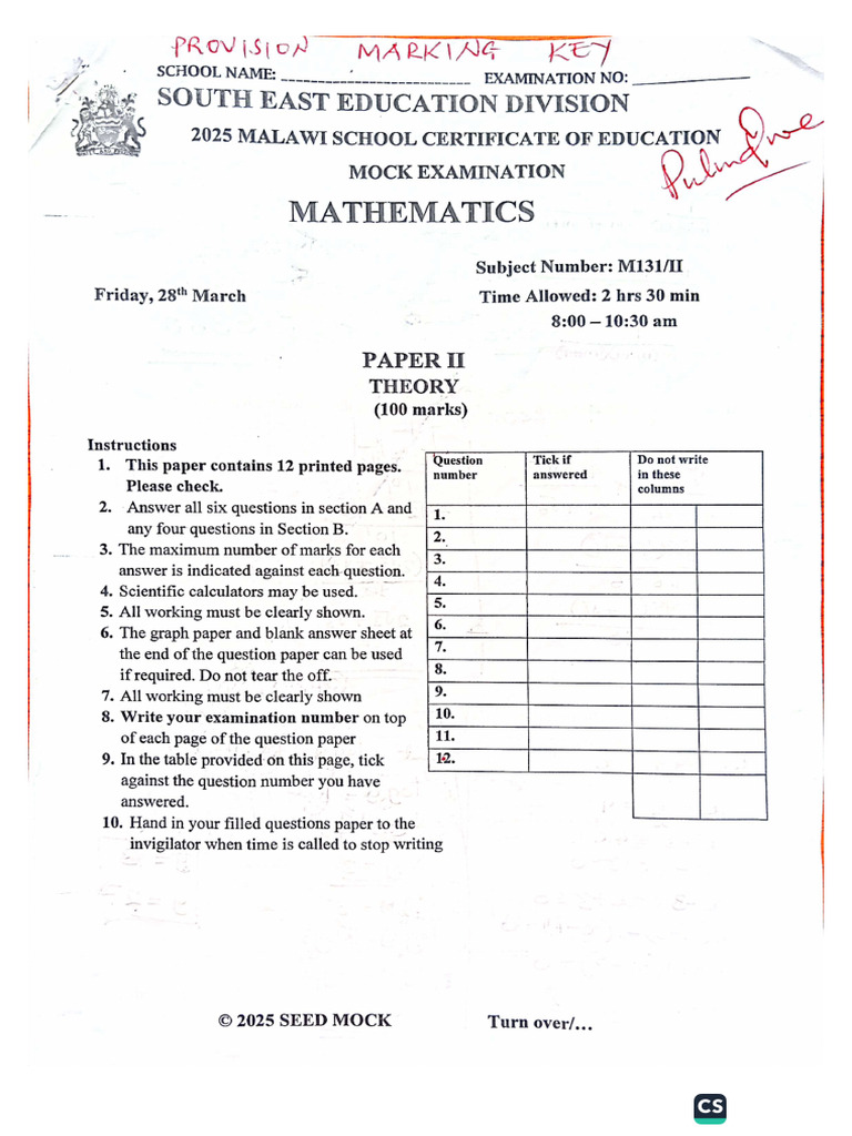 2025 Seed Math Paper 2 | PDF