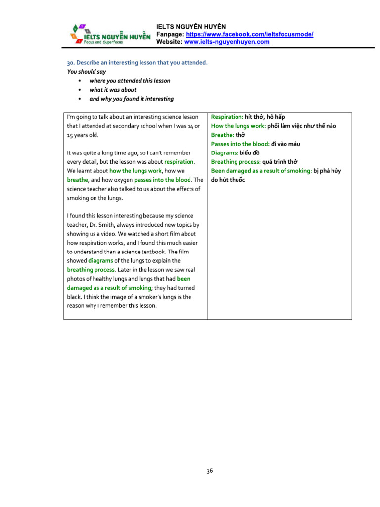 Interesting Lesson That You Attended (IELTS SPEAKING PART 2) | PDF