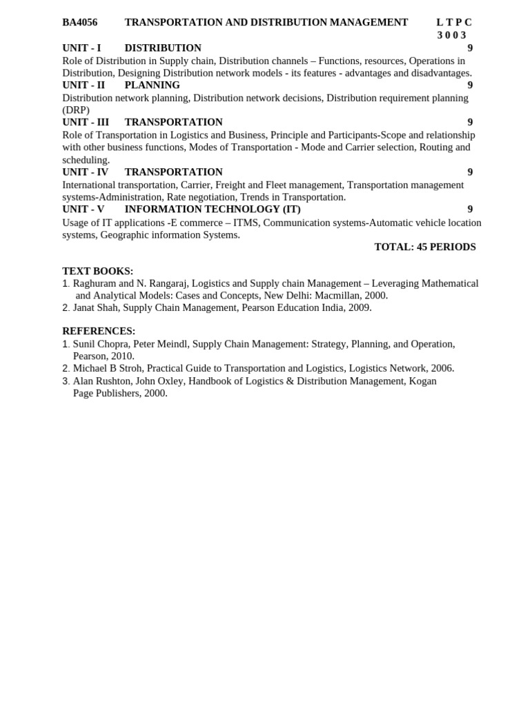 Transportation and Distribution Management | PDF | Cargo | Supply Chain