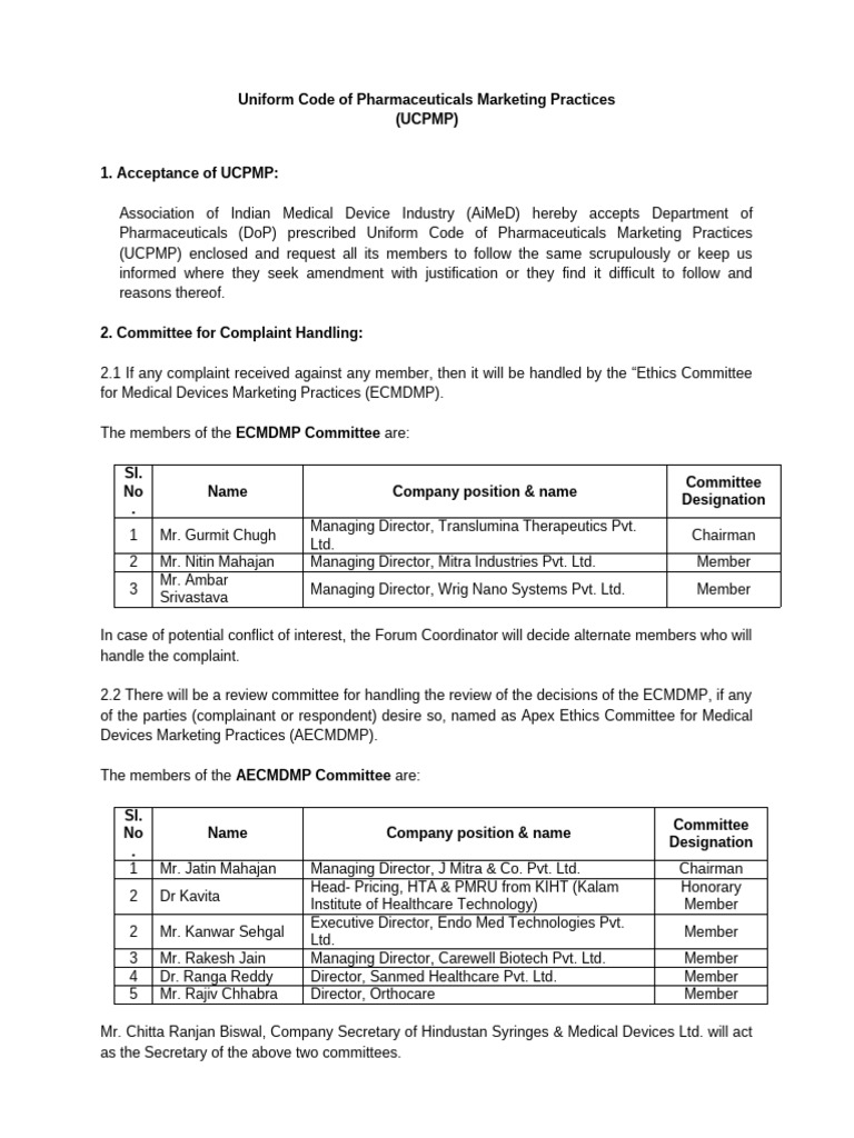 UCPMP Guidelines for Medical Device Marketing | PDF