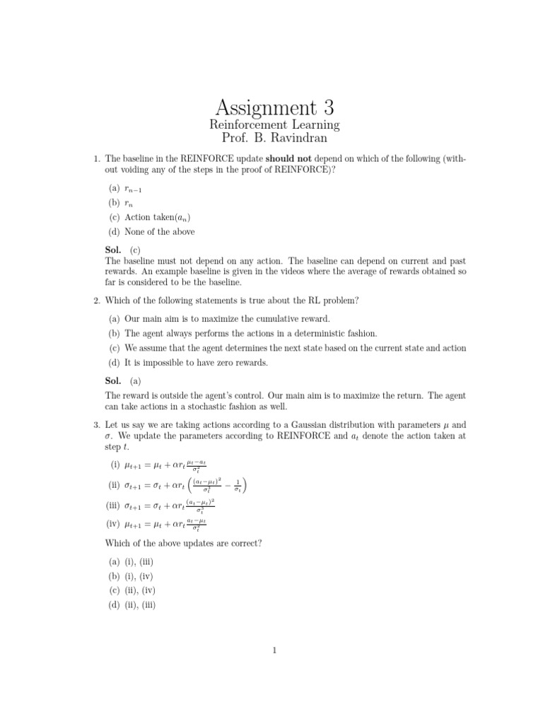 Reinforcement Learning Assignment Solutions | PDF | Stationary Process ...