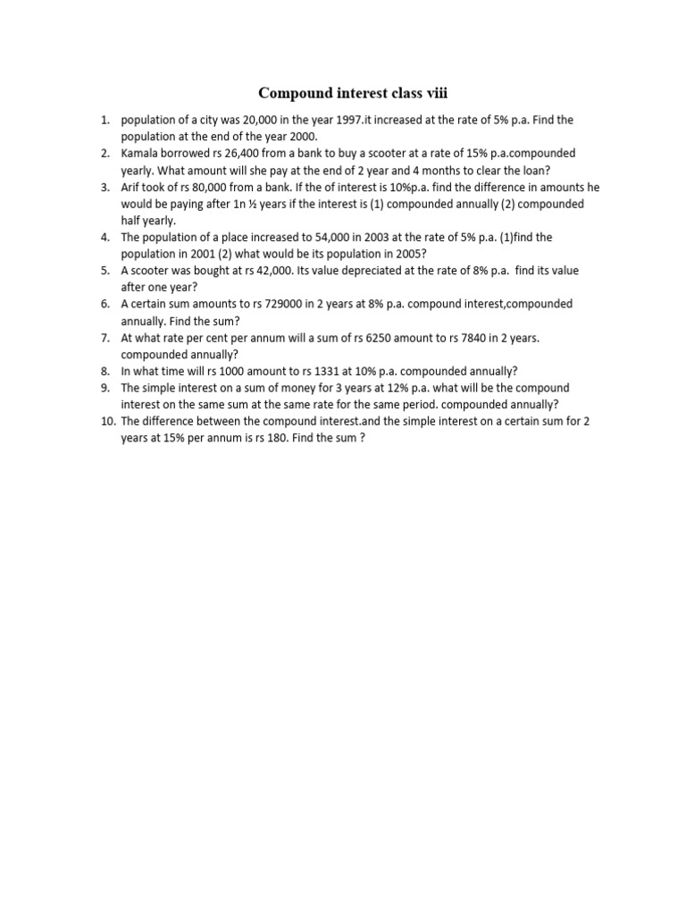 Class 8 Compound Interest Problems | PDF