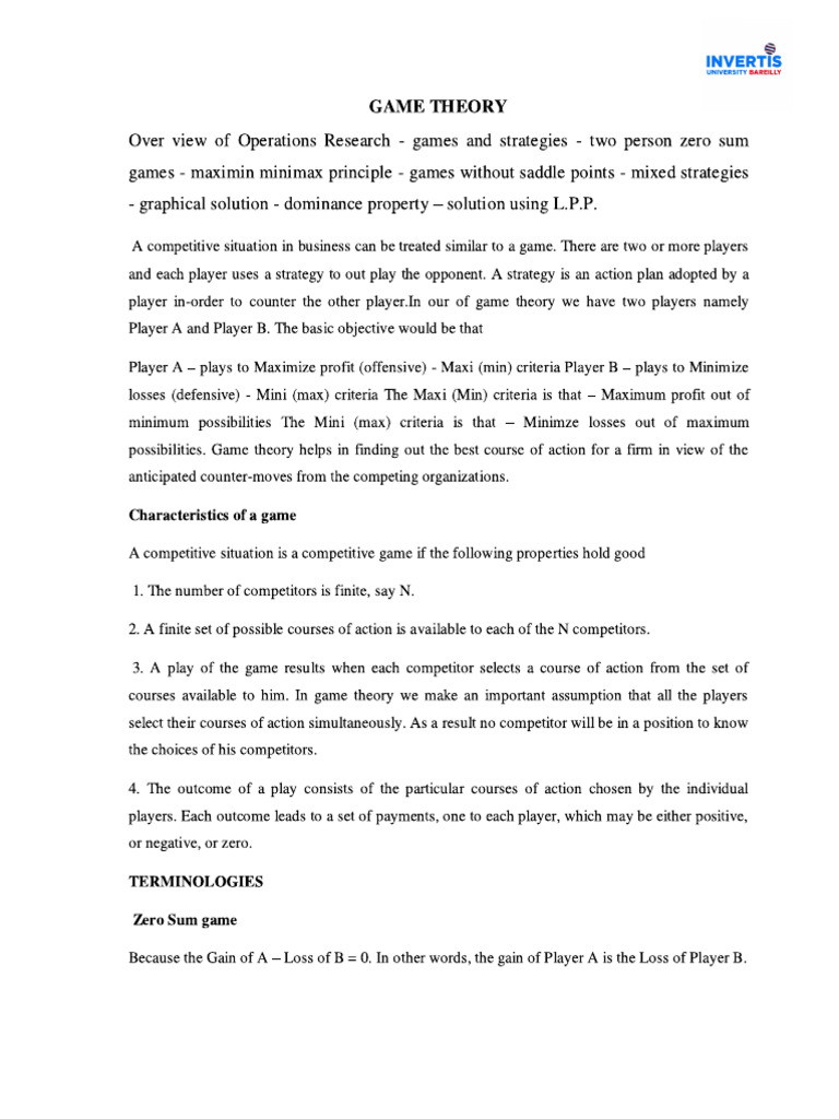 Game Theory Notes | PDF