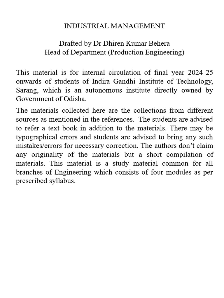 Industrial Management Study Material For Igit Public Domain Internal ...