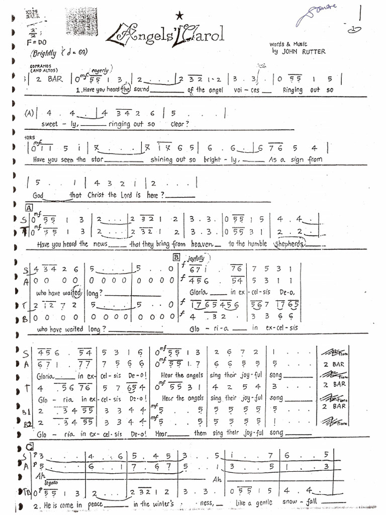 Angels Carol - John Rutter (Angka) | PDF