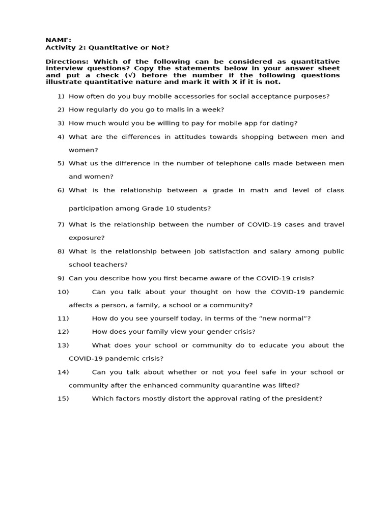 Identifying Quantitative Interview Questions | PDF