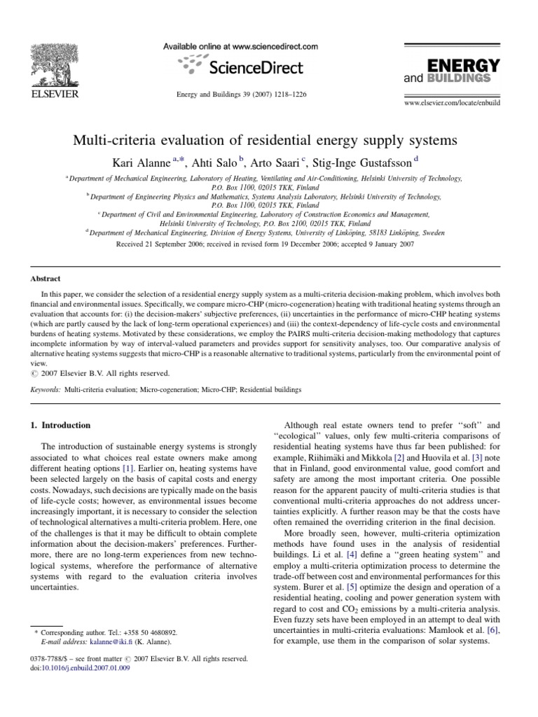 Multi-Criteria Evaluation of Residential Energy Supply Systems | PDF ...