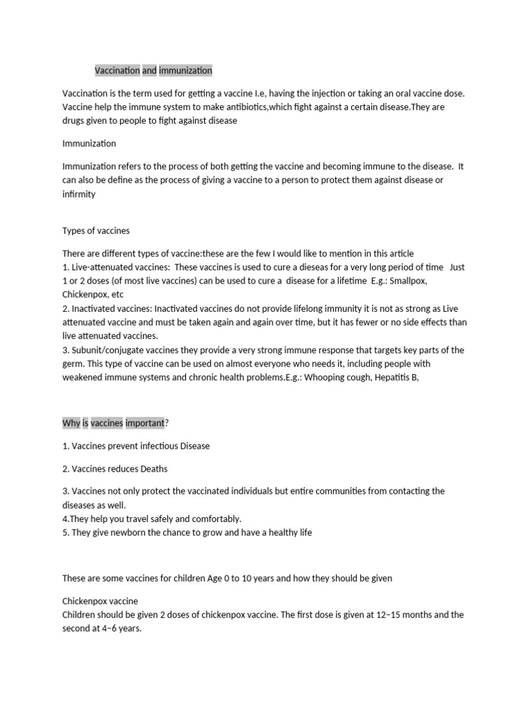 Understanding Vaccination Types and Importance | PDF | Vaccines ...