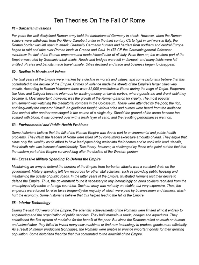 Theories on Rome's Decline | PDF | Roman Empire | Ancient Rome