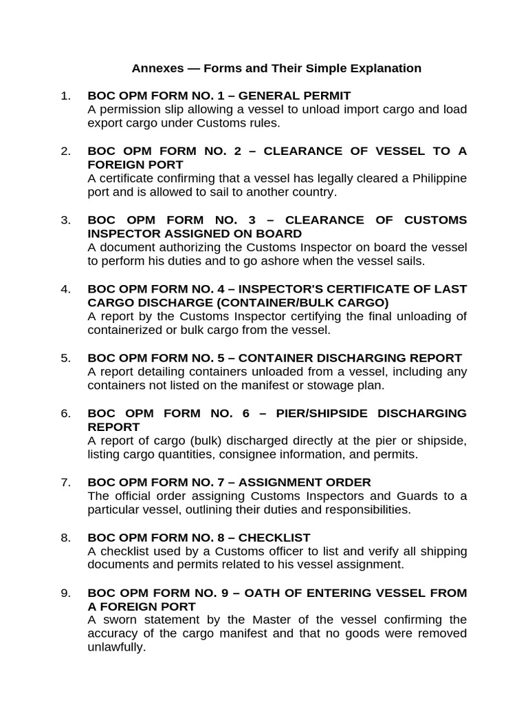 BOC OPM Forms Overview and Purpose | PDF | Customs | Containerization