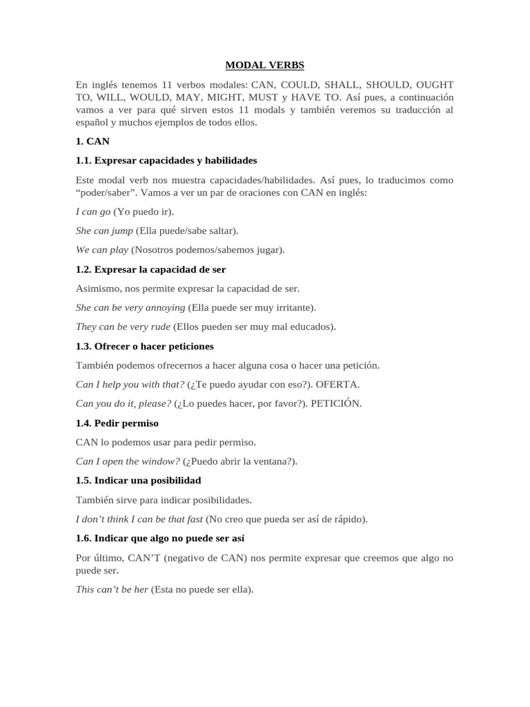 Guía de Verbos Modales en Inglés | PDF | Morfología Lingüística ...
