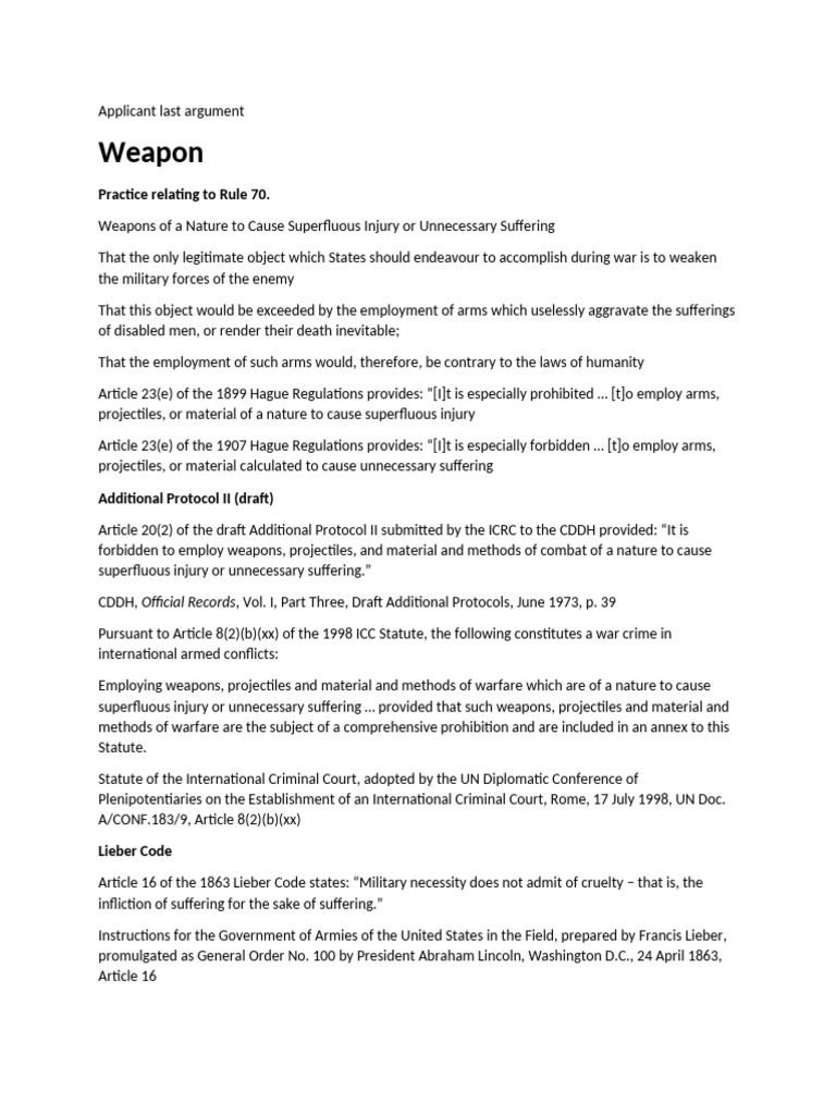 Prohibition of Inhumane Weapons in Warfare | PDF | War Crime ...