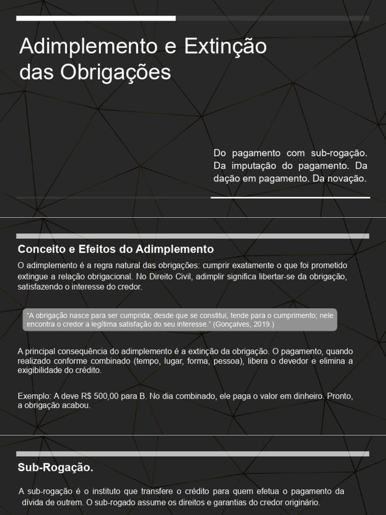 Adimplemento e Extinção de Obrigações | PDF | Lei das Obrigações | Crédito