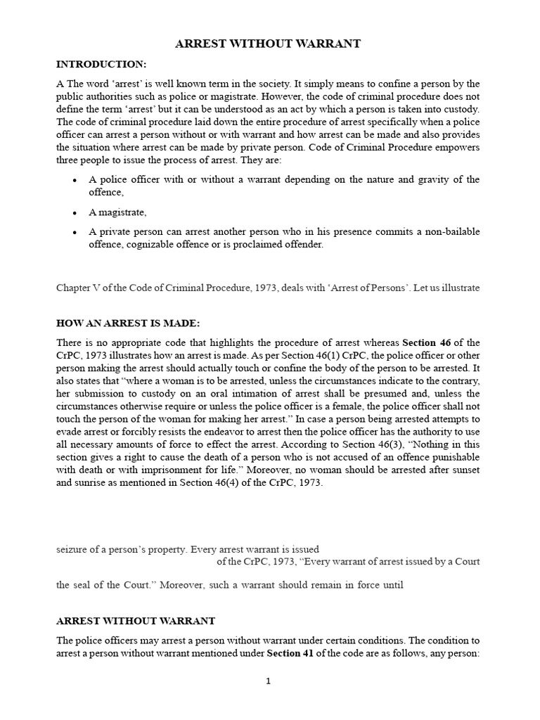 Arrest Without Warrant: CRPC Guidelines | PDF | Arrest | Arrest Warrant