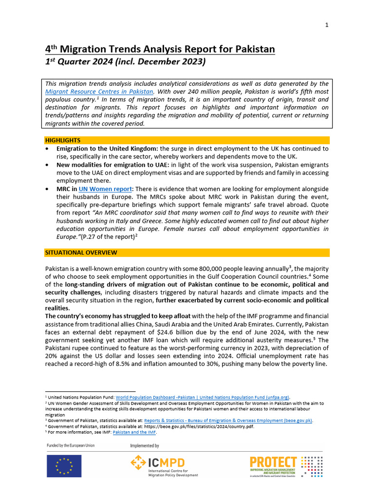 Pakistan Migration Trends Q1 2024 Report | PDF | United Nations High ...