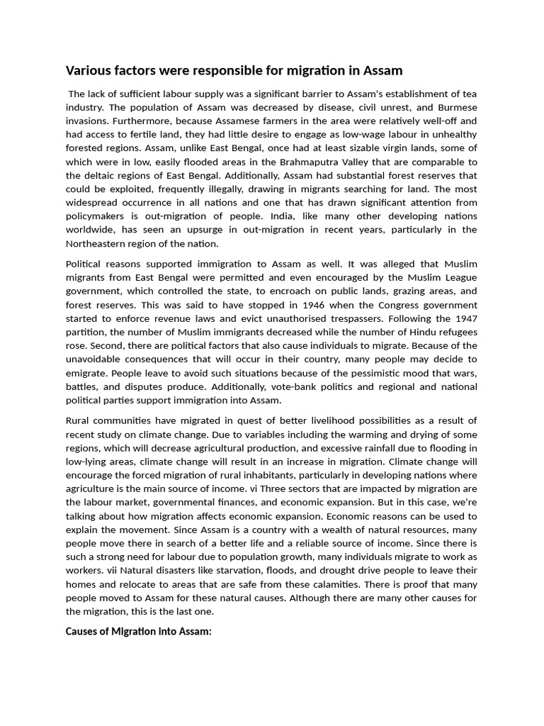 Migration Factors in Assam Explained | PDF | Human Migration | Immigration