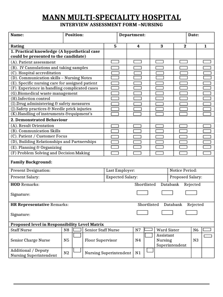 Nursing Interview Assessment Form | PDF