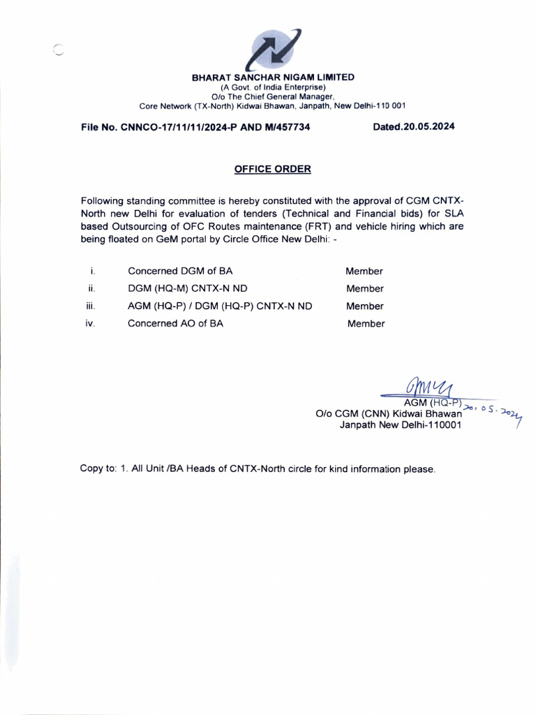 BSNL Tender Evaluation Committee Formation | PDF