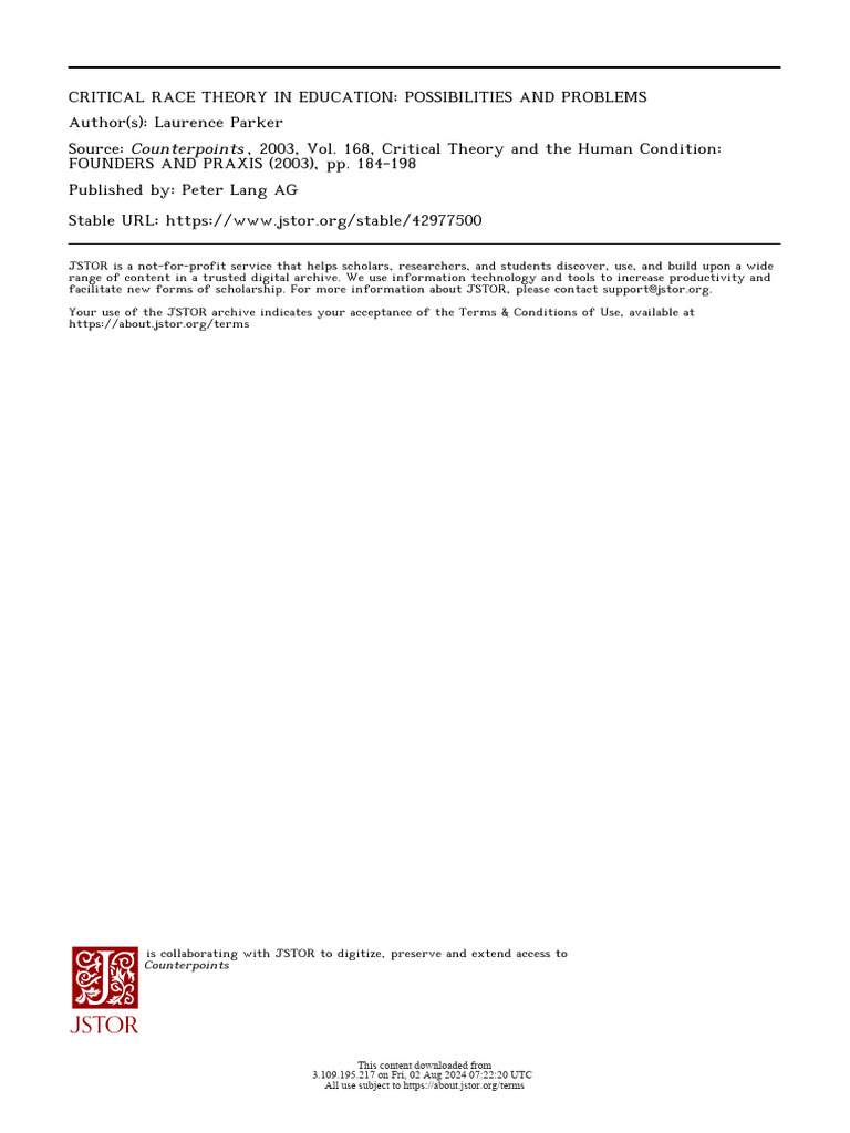 Critical Race Theory in Education Insights | PDF | Critical Race Theory ...