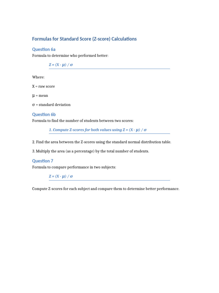 Z-Score Calculation Formulas | PDF