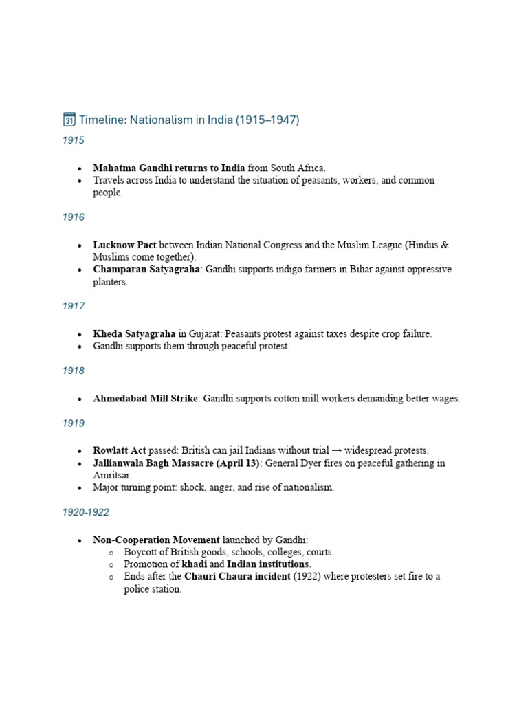 Timeline (Nationalism in India) | PDF