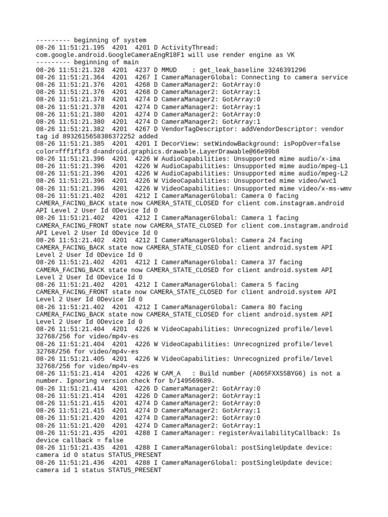 Camera Service Log Analysis | PDF | Computer Programming | Computing