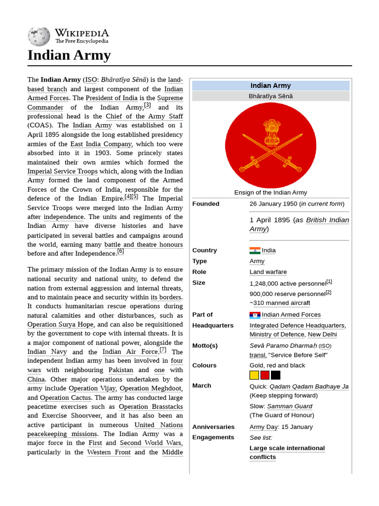 Indian Army | PDF | Pakistan Army | Military Organization