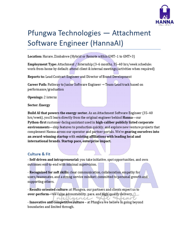 Software Engineer Internship at Pfungwa | PDF | Startup Company | Small ...