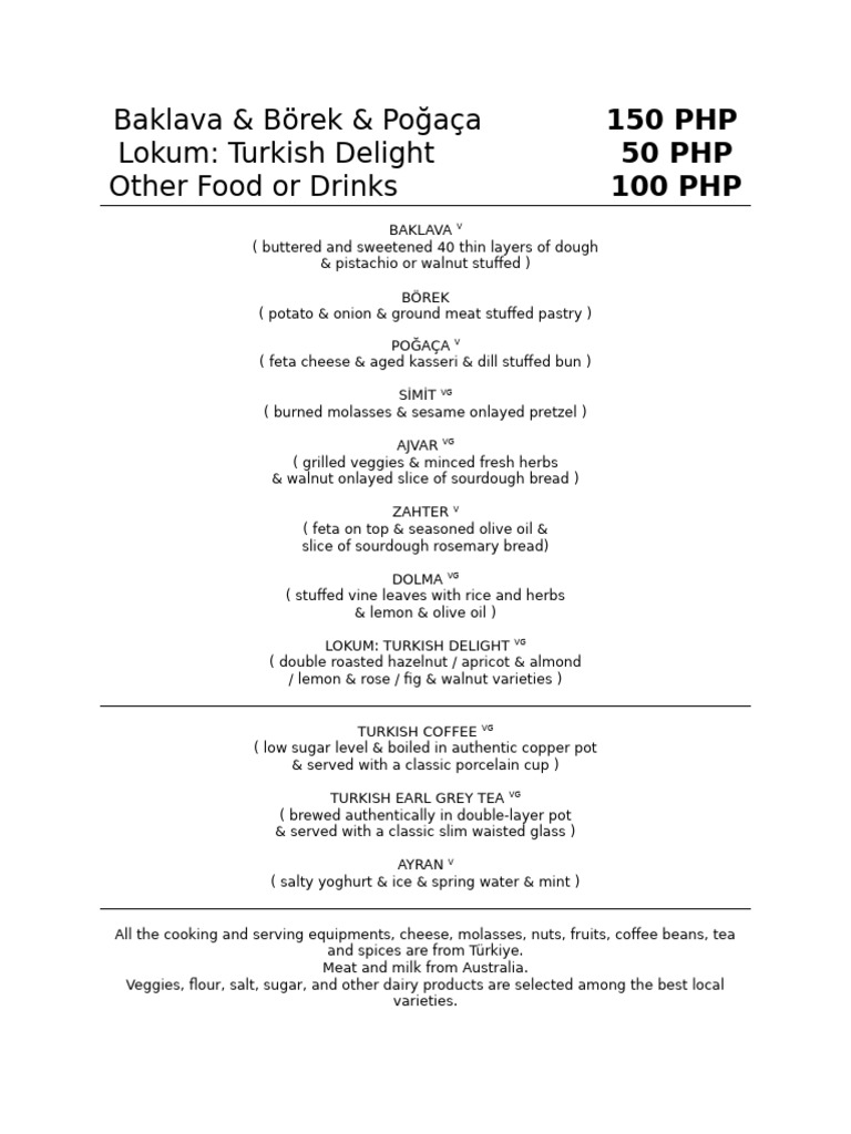 Authentic Turkish Cuisine Menu | PDF